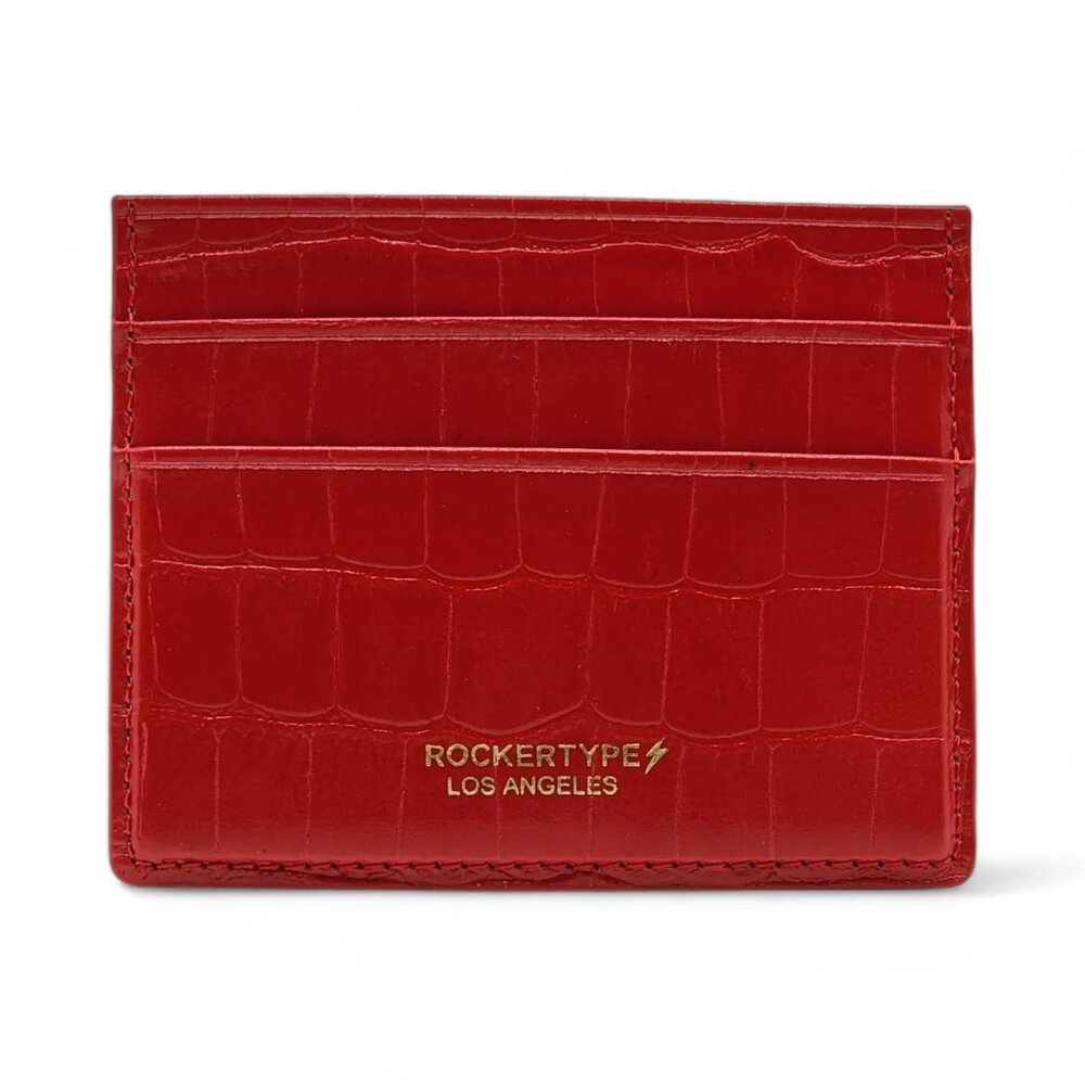 ROCKERTYPE Luxury Cardholder Wallet Crocodile Embossed Italian Leather Red